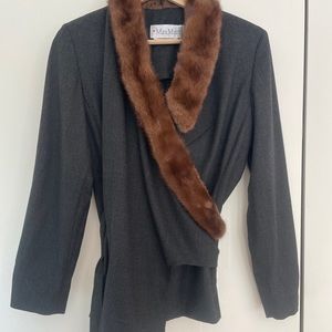 Max Mara Wool Wrap Top with Fur Collar